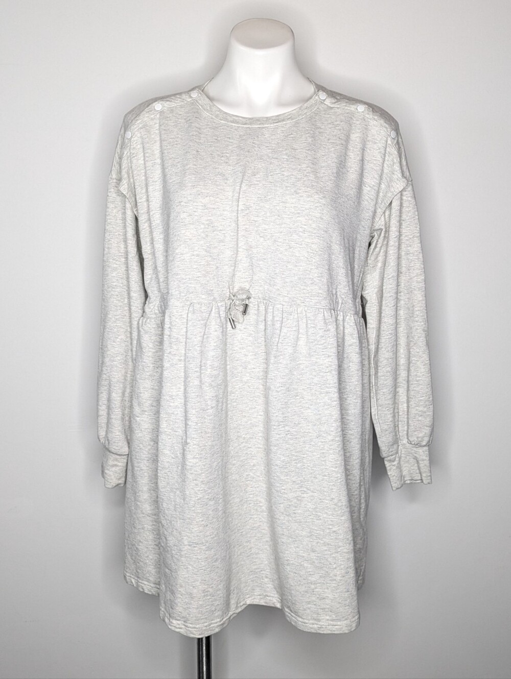 Seraphine Maternity Grey Drawstring Waist Long Sleeve Knee Length Nursing Dress